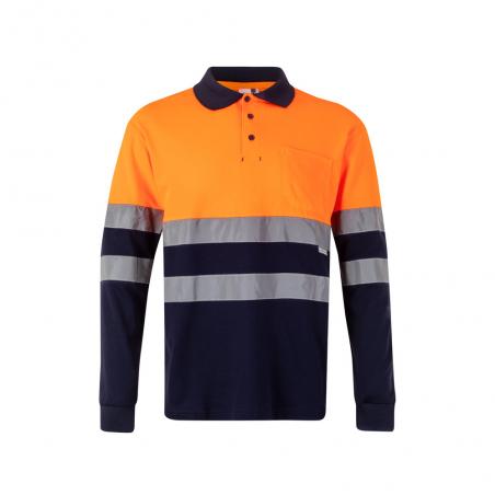 Tweekleurige piqué polo 150gm² met lange mouwen van katoen 55% en polyester 45% Vl pluto