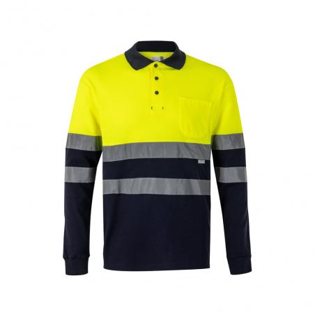 Tweekleurige piqué polo 150gm² met lange mouwen van katoen 55% en polyester 45% Vl pluto large