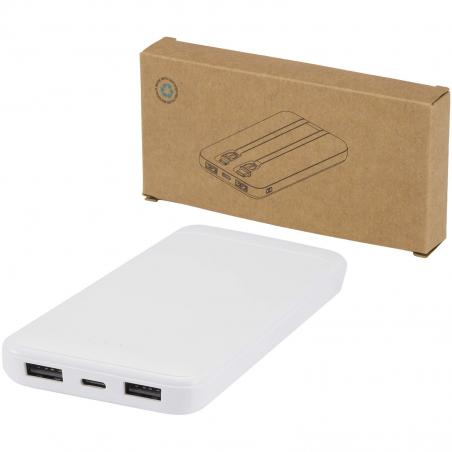 Adhil powerbank van 10.000 mah 10 W van gerecycled plastic met 2 ingebouwde kabels 