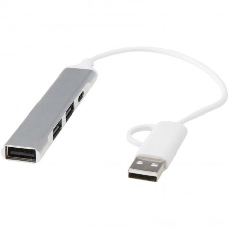 Alkaid 4 poorts USB-A en Type-C hub van gerecycled aluminium met dubbele ingang 