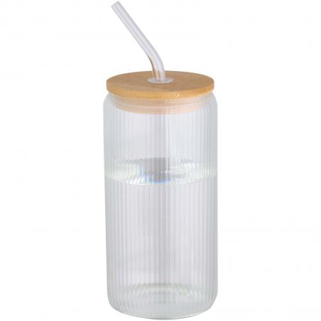 Mirage 500 ml enkelwandige drinkfles van borosilicaatglas met bamboe deksel 