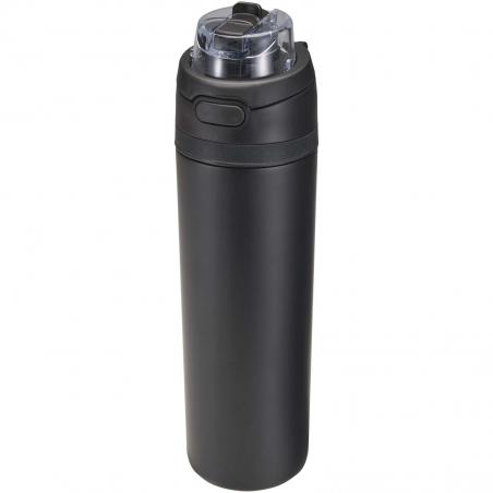Theron 800 ml RCS enkelwandige gerecyclede roestvrijstalen waterfles, een deksel met dubbele functie en een uitklapbaar rietj 